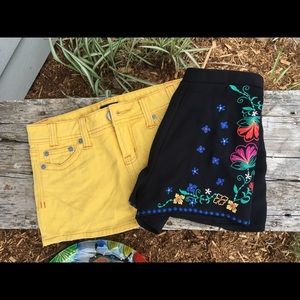 A Yellow Miniskirt & Black Floral Shorts